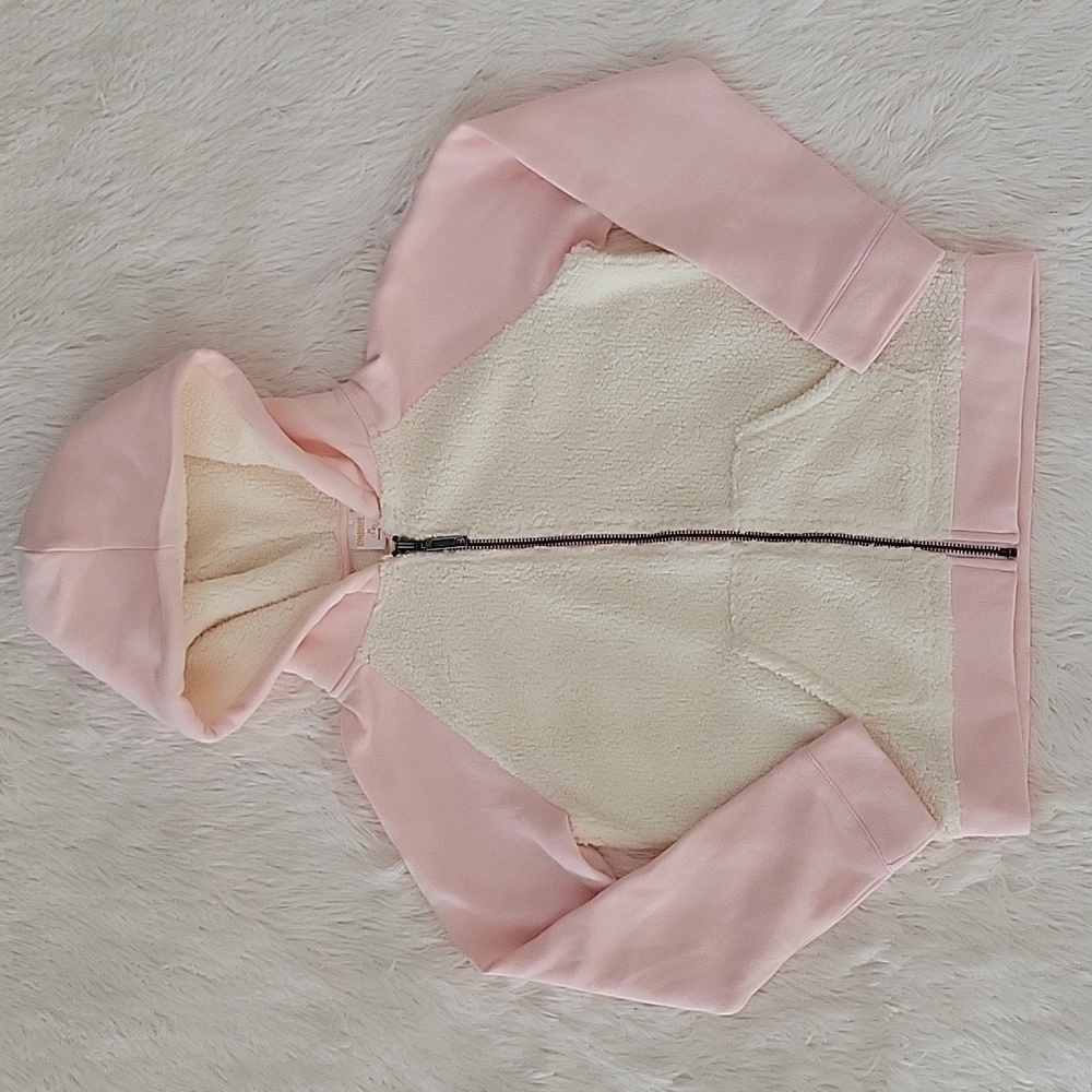 Gymboree Off White And Pink Sherpa Swestshirt Hoodie Girls Size Medium 7/8